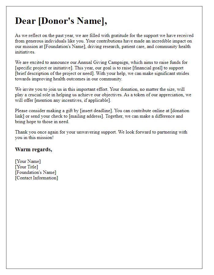 Letter template of annual giving campaign for health foundations