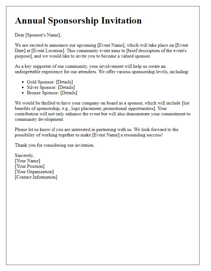 Letter template of annual sponsorship invitation for community events