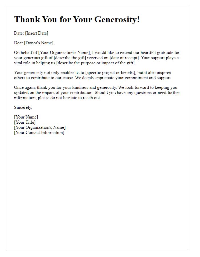 Letter template of acknowledgment for gift donors