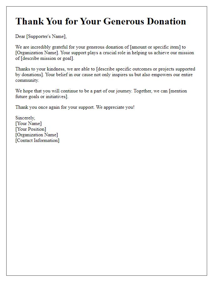 Letter template of appreciation for generous donation supporters