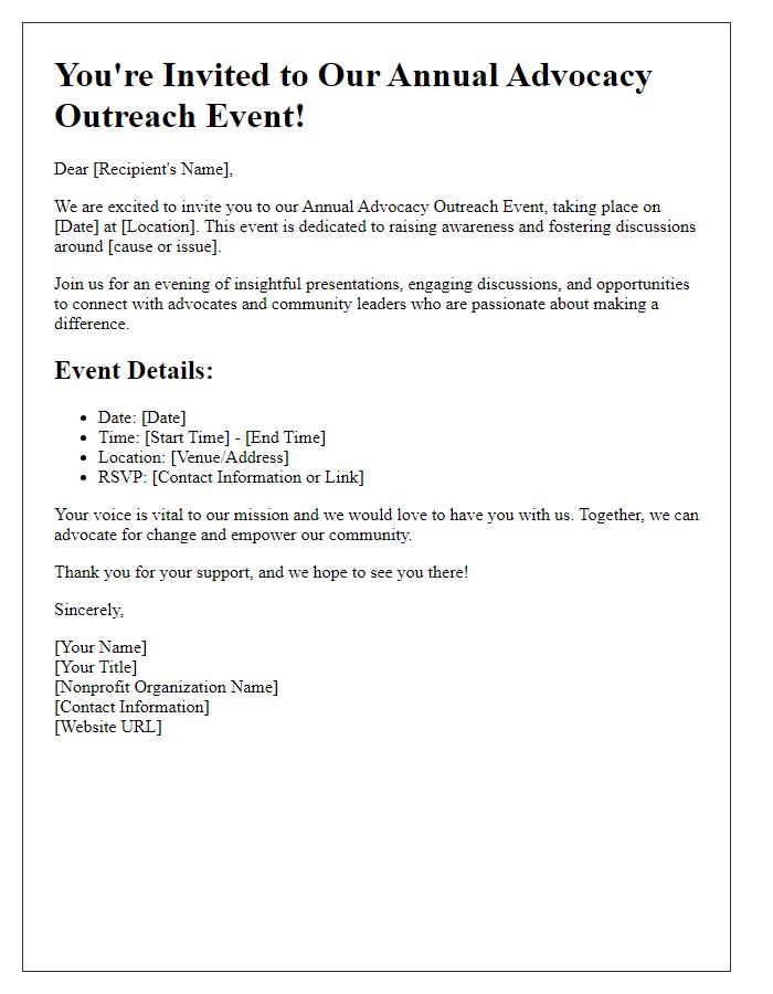 Letter template of nonprofit advocacy outreach for event invitations