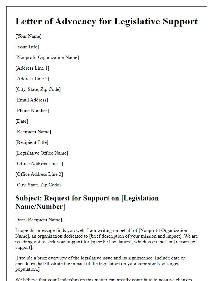 Letter template of nonprofit advocacy outreach for legislative support