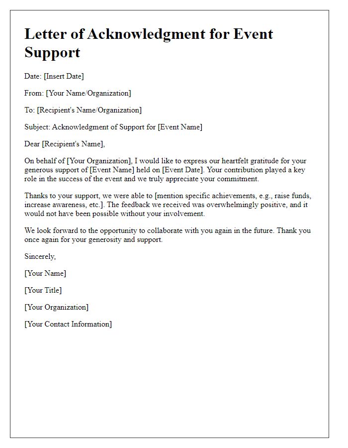 Letter template of acknowledgment for event support