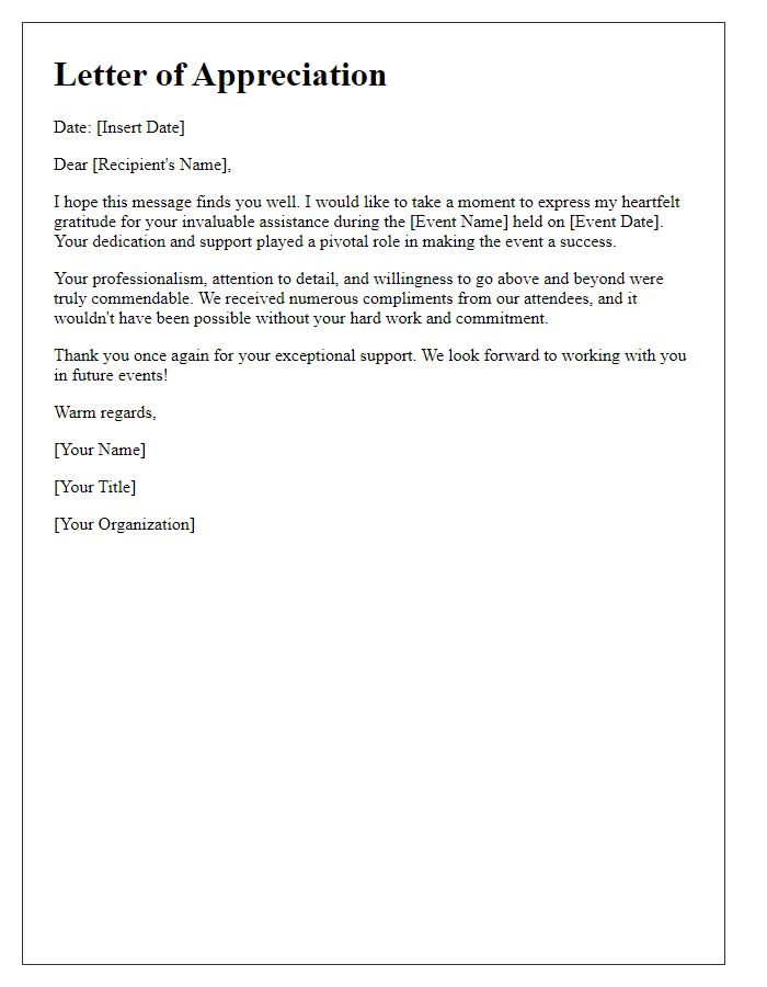 Letter template of appreciation for event assistance