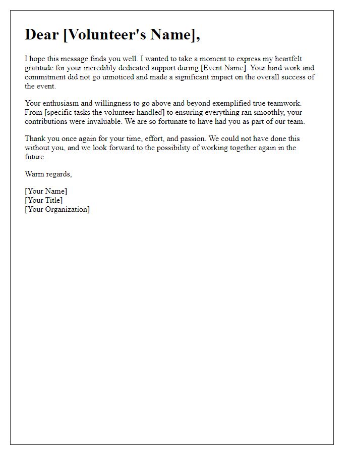 Letter template of gratitude to dedicated event volunteers