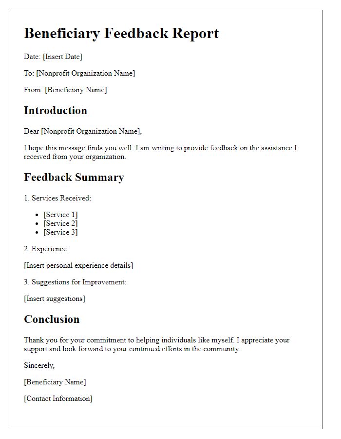 Letter template of nonprofit beneficiary feedback report