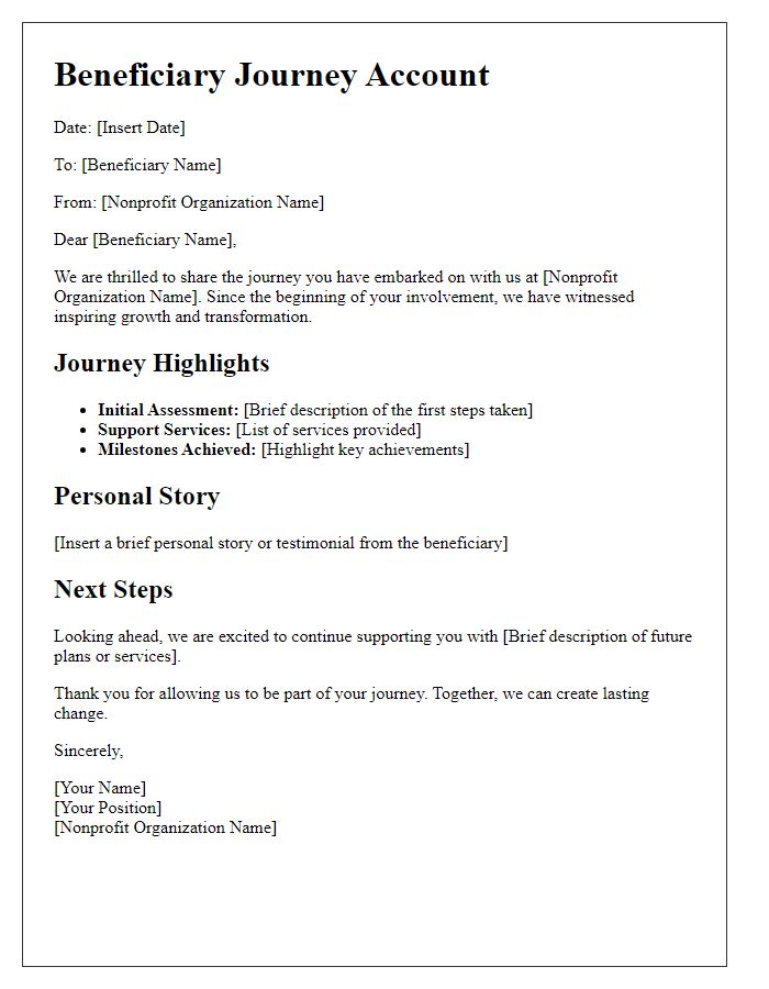 Letter template of nonprofit beneficiary journey account