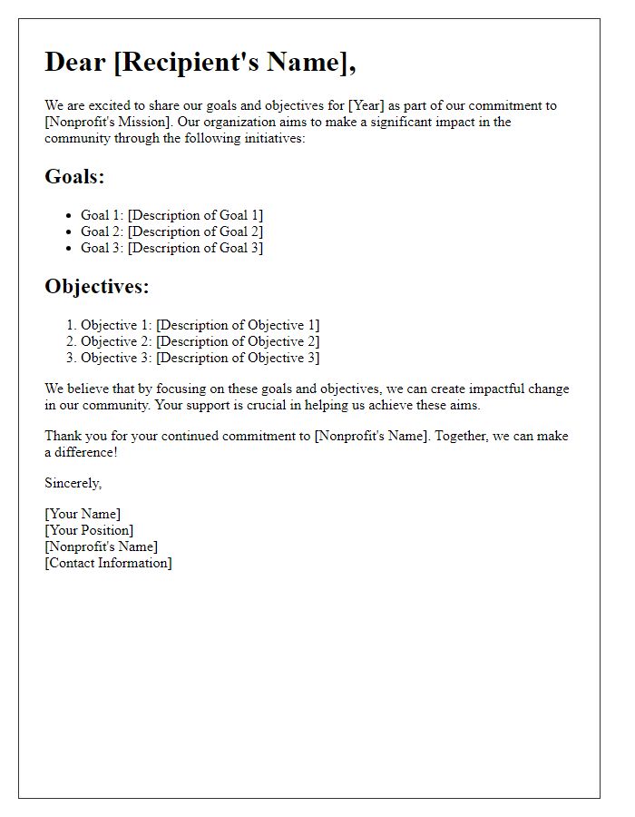 Letter template of nonprofit goals and objectives