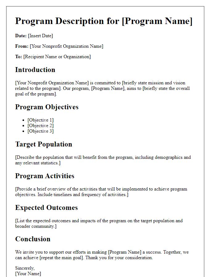 Letter template of nonprofit program description