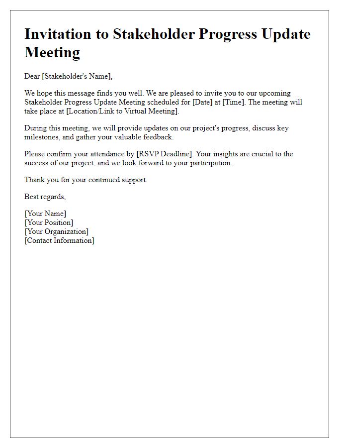 Letter template of stakeholder progress update invitation