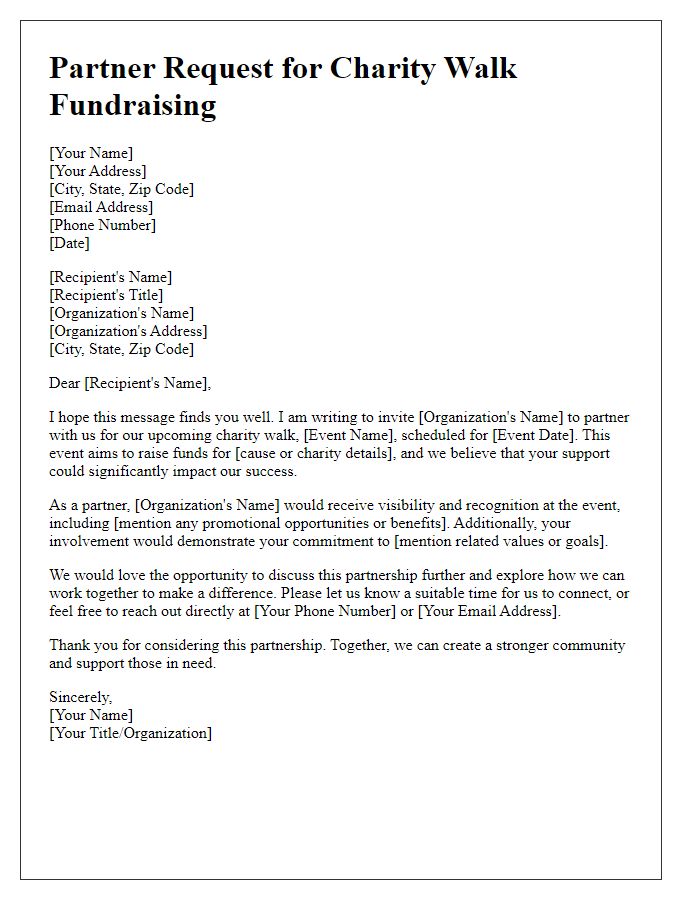 Letter template of partner request for charity walk fundraising.