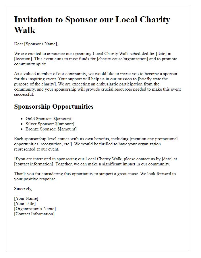 Letter template of sponsorship invitation for local charity walk.