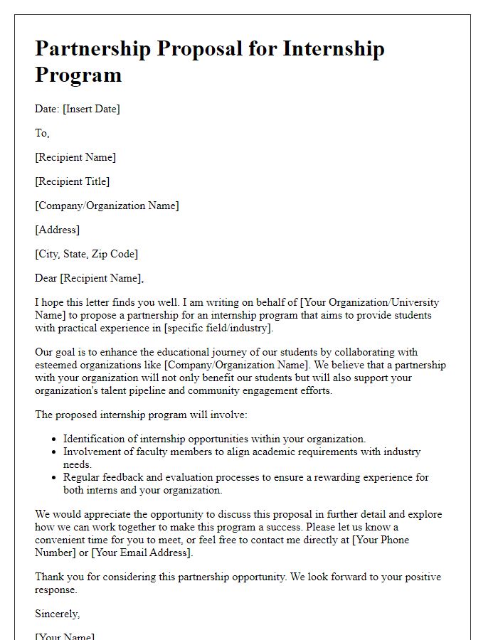 Letter template of internship program partnership proposal