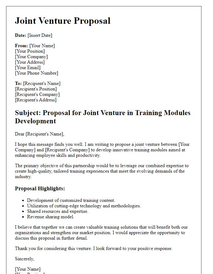 Letter template of joint venture proposal for training modules