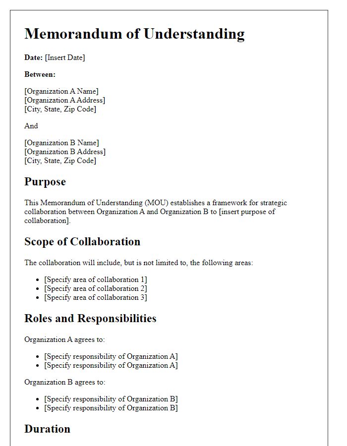 Letter template of memorandum of understanding for strategic collaboration