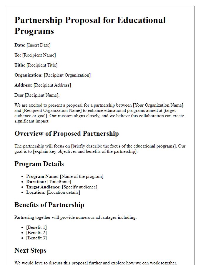 Letter template of partnership proposal for educational programs