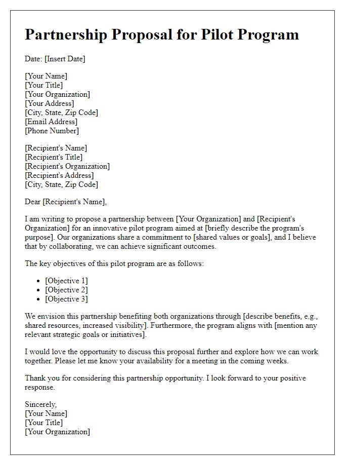 Letter template of pilot program partnership proposal