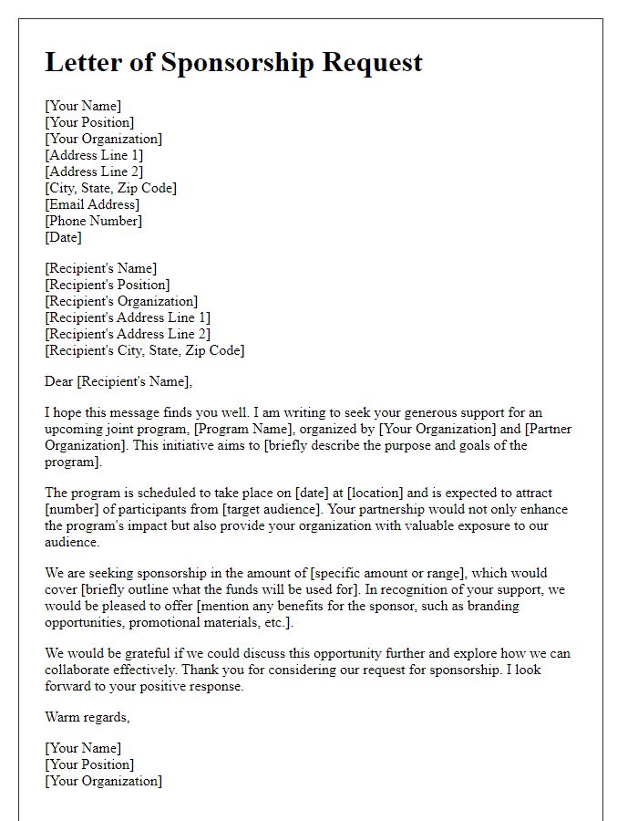 Letter template of sponsorship request for a joint program