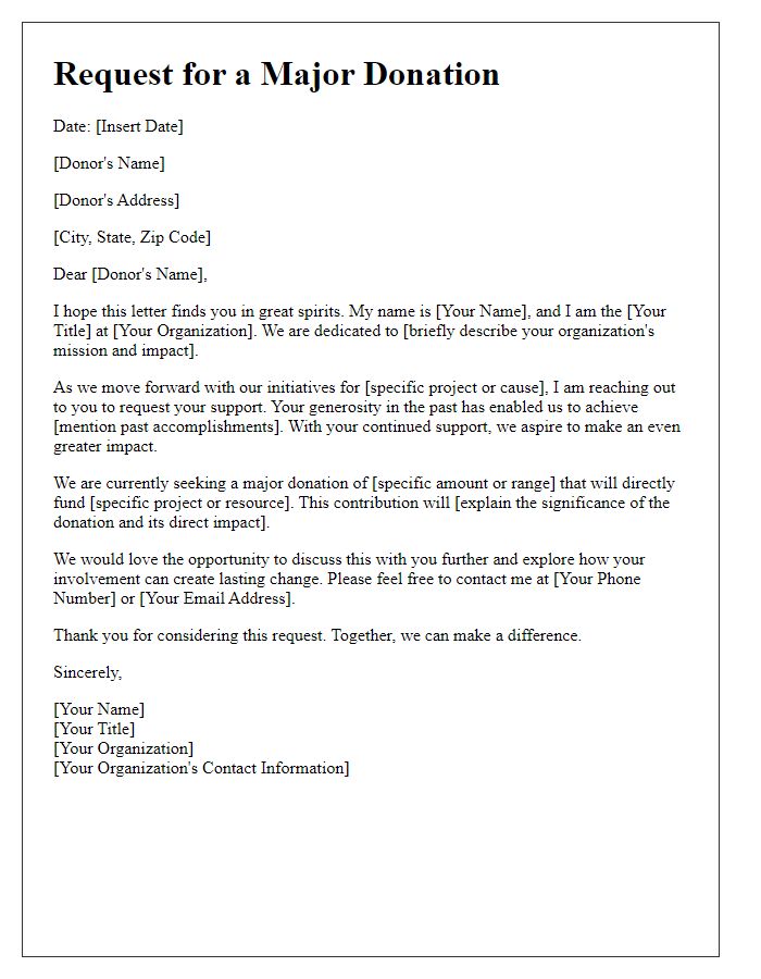 Letter template of impactful major donation request