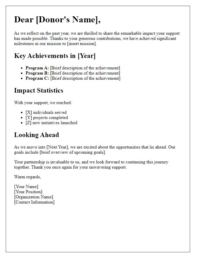 Letter template of annual impact highlights for donors