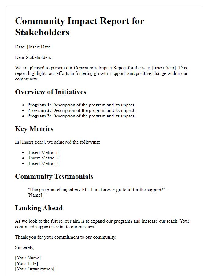 Letter template of community impact report for stakeholders