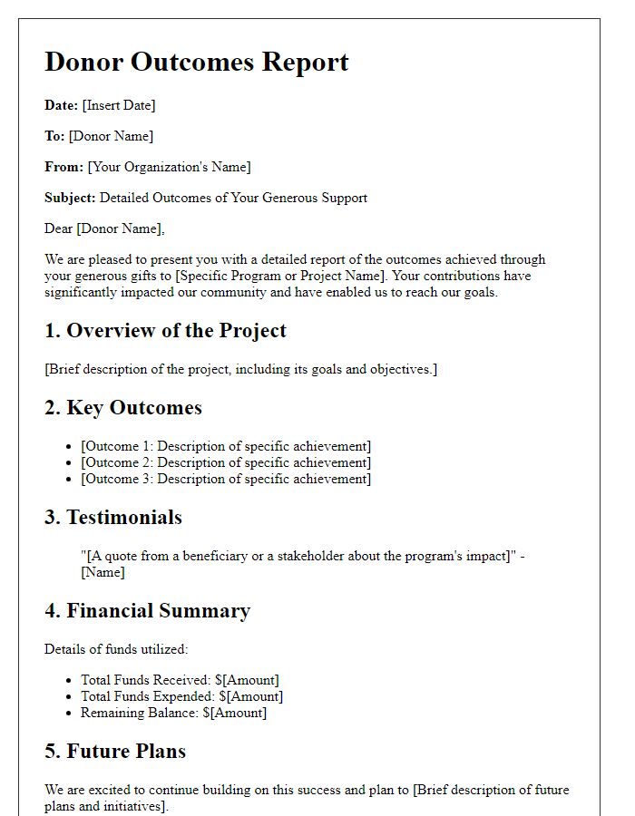 Letter template of detailed donor outcomes report