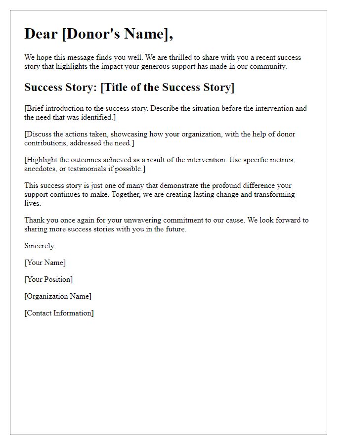 Letter template of success stories for donor engagement