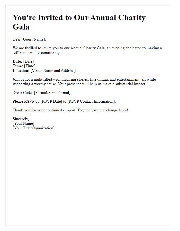 Letter template of charity gala invitation