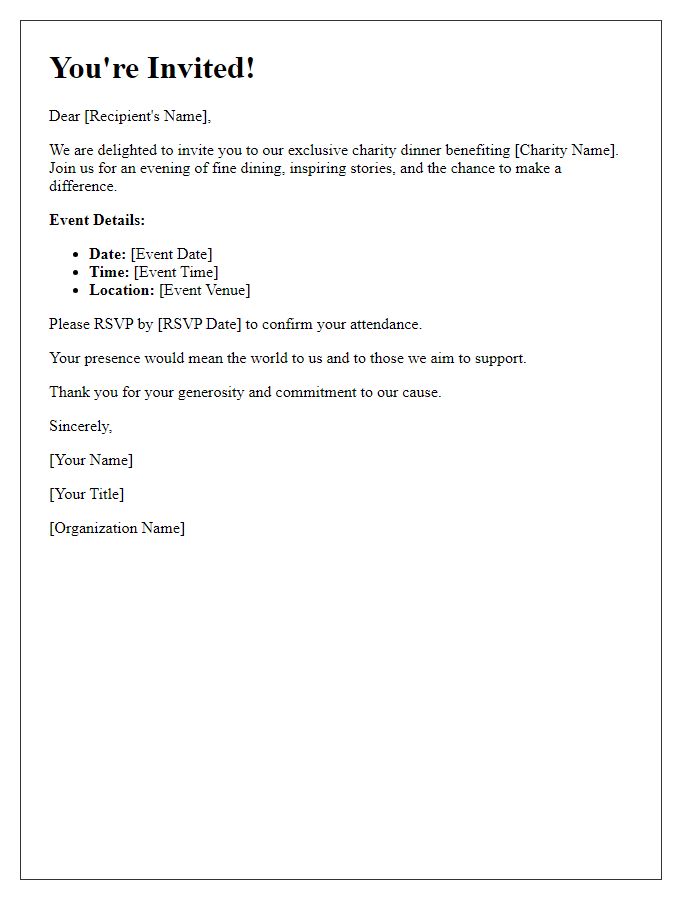 Letter template of exclusive charity dinner invitation