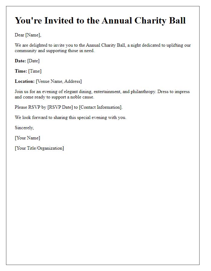 Letter template of formal charity ball invitation