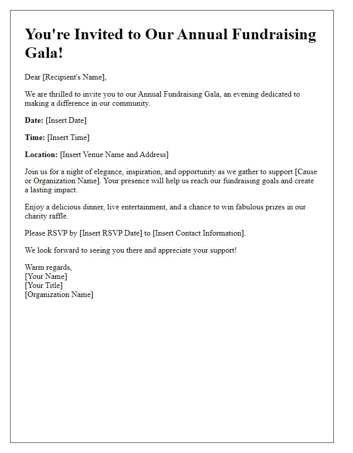 Letter template of fundraising gala invitation