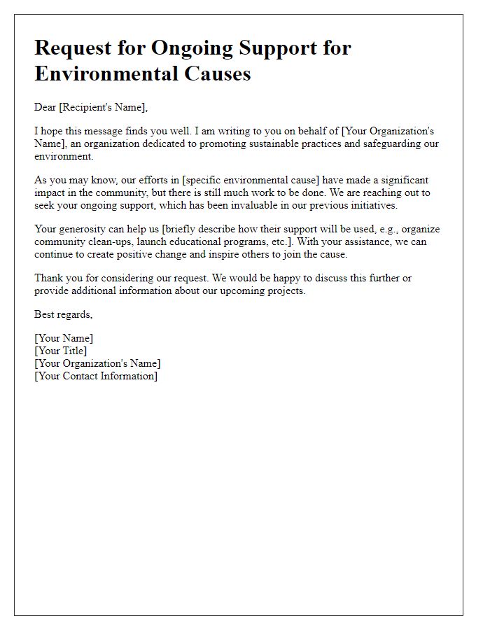 Letter template of ongoing support request for environmental causes