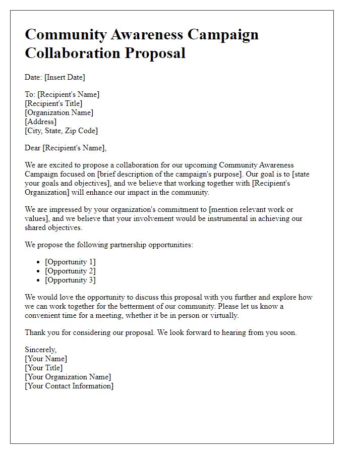 Letter template of Community Awareness Campaign Collaboration Proposal