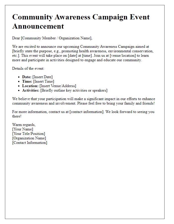 Letter template of Community Awareness Campaign Event Announcement