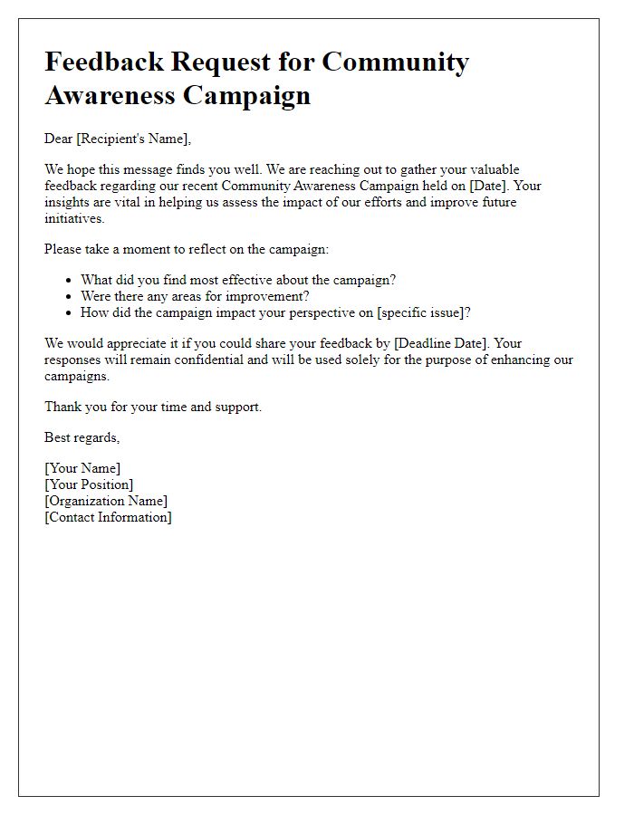 Letter template of Community Awareness Campaign Feedback Request