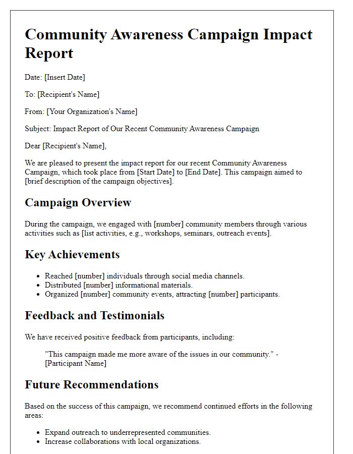 Letter template of Community Awareness Campaign Impact Report