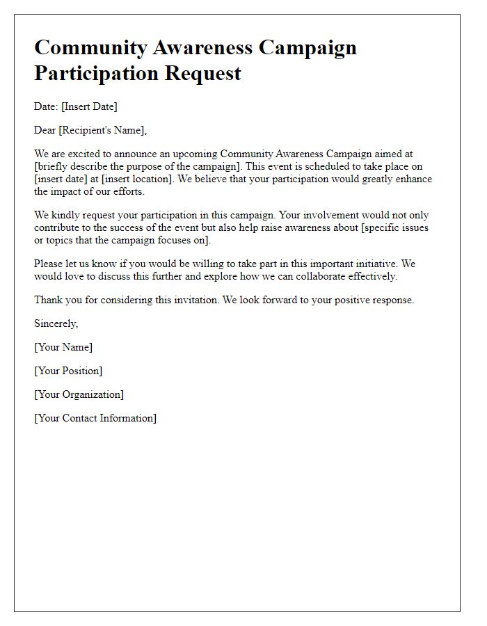 Letter template of Community Awareness Campaign Participation Request