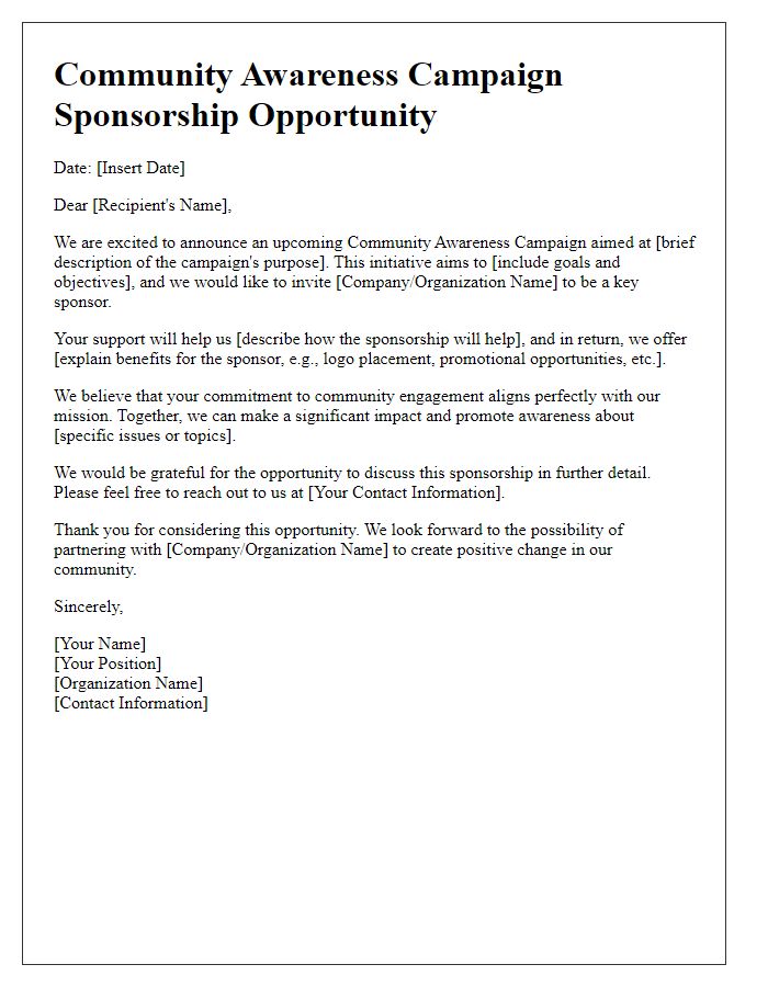 Letter template of Community Awareness Campaign Sponsorship Opportunity