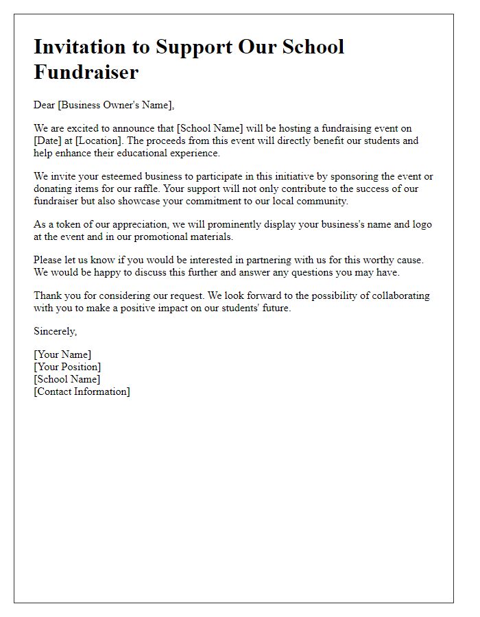 Letter template of a school fundraising invitation for local businesses