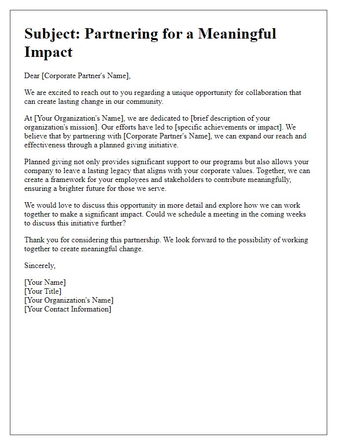 Letter template of planned giving introduction for corporate partners