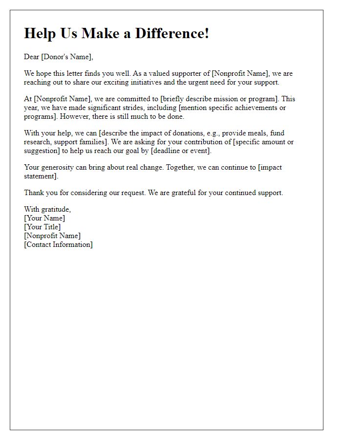 Letter template of fundraising appeal for nonprofit