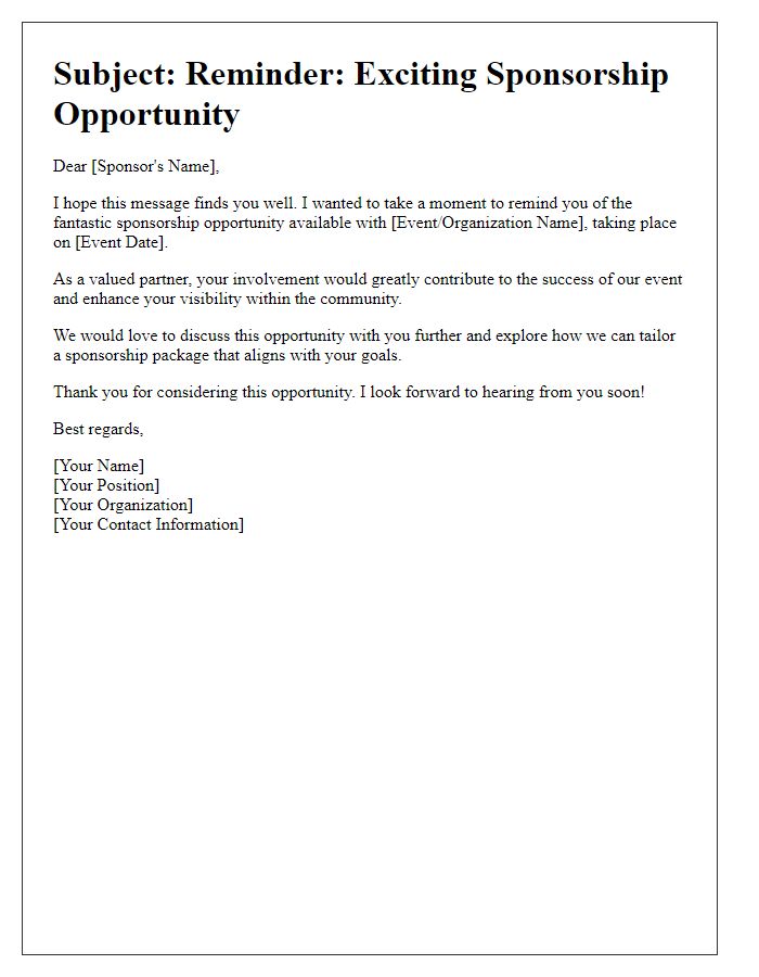 Letter template of sponsorship opportunity reminder