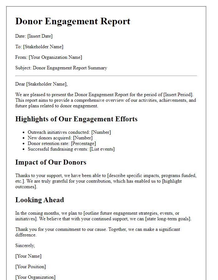 Letter template of donor engagement report for stakeholders