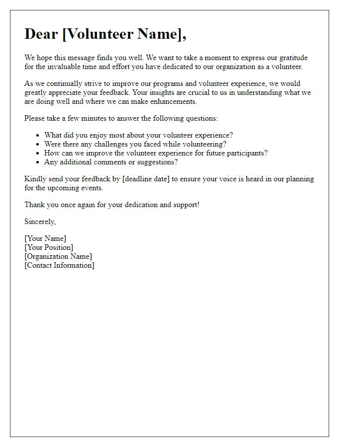 Letter template of Feedback Solicitation for Volunteers