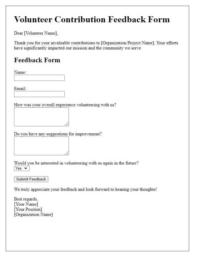 Letter template of Volunteer Contribution Feedback Form