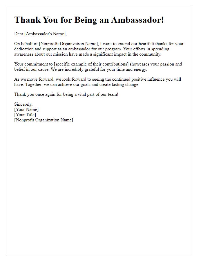 Letter template of nonprofit ambassador program thank you