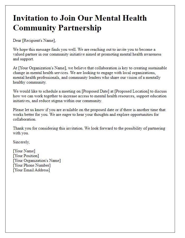 Letter template of mental health community partnership invitation