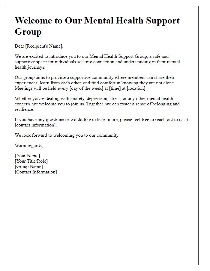 Letter template of mental health support group introduction