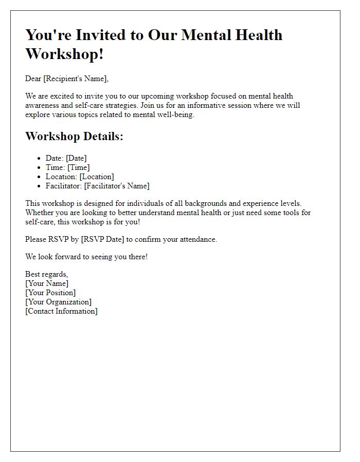 Letter template of mental health workshop invitation