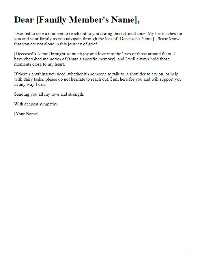 Letter template of love and support to family in mourning.